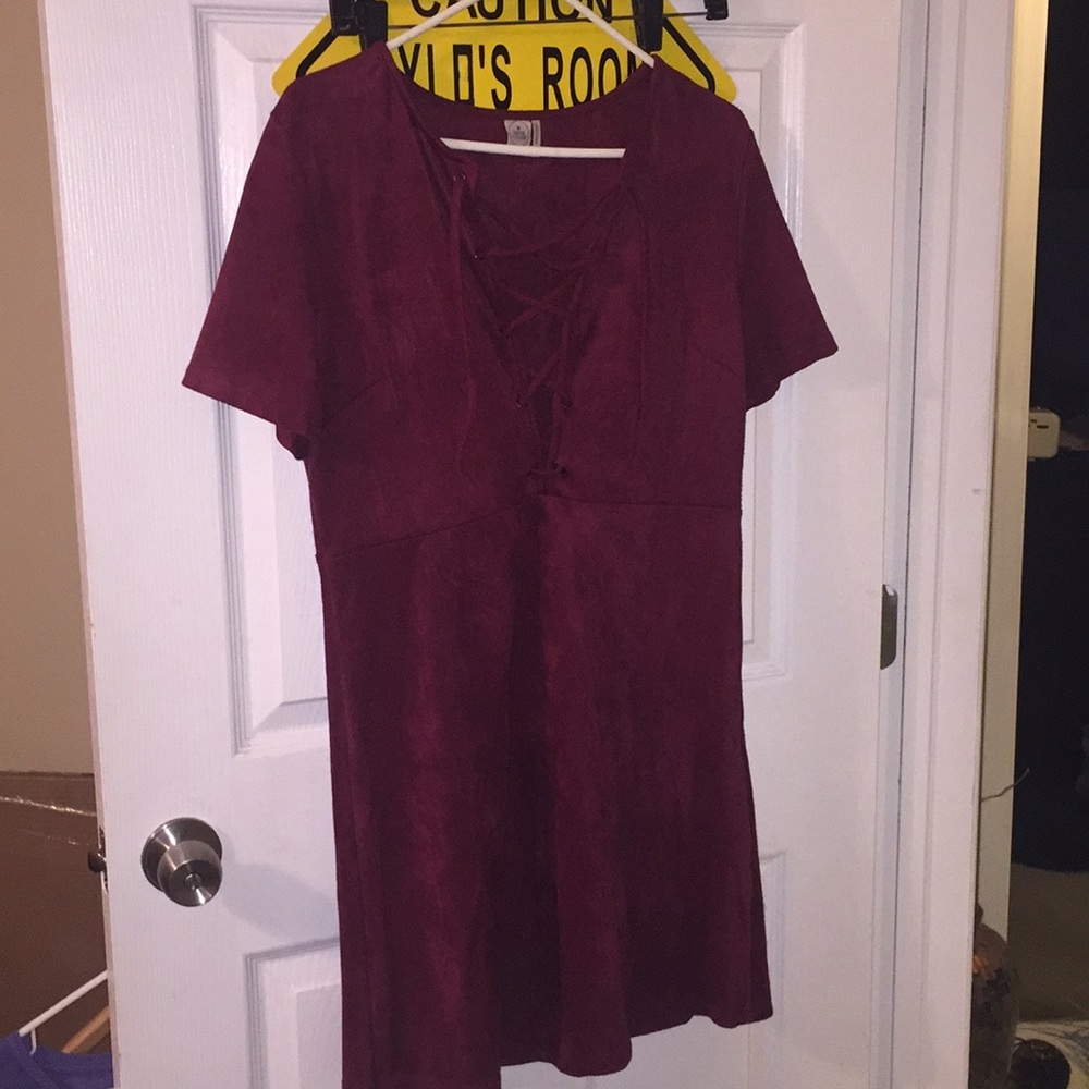 Maroon Velvet Dress with Crossed Chest